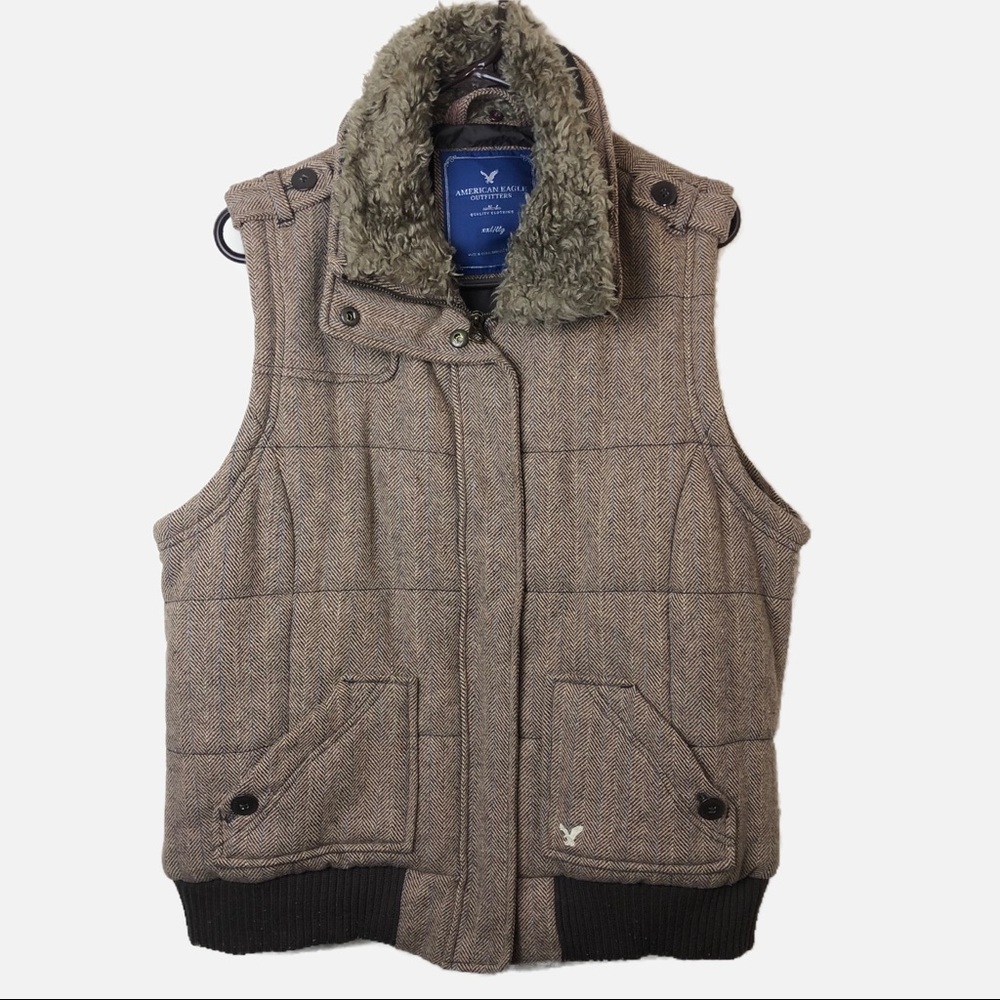 American Eagle Outfitters Vest Size XXL Fur Trim Wool Blend